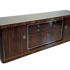 Long Art Deco Sideboard, Macassar Ebony, Maple, Chrome, France circa 1930