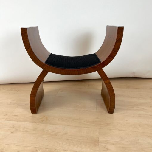 Art Deco Stool, Walnut Veneer, Black Fabric, Italy circa 1930 - Image 2