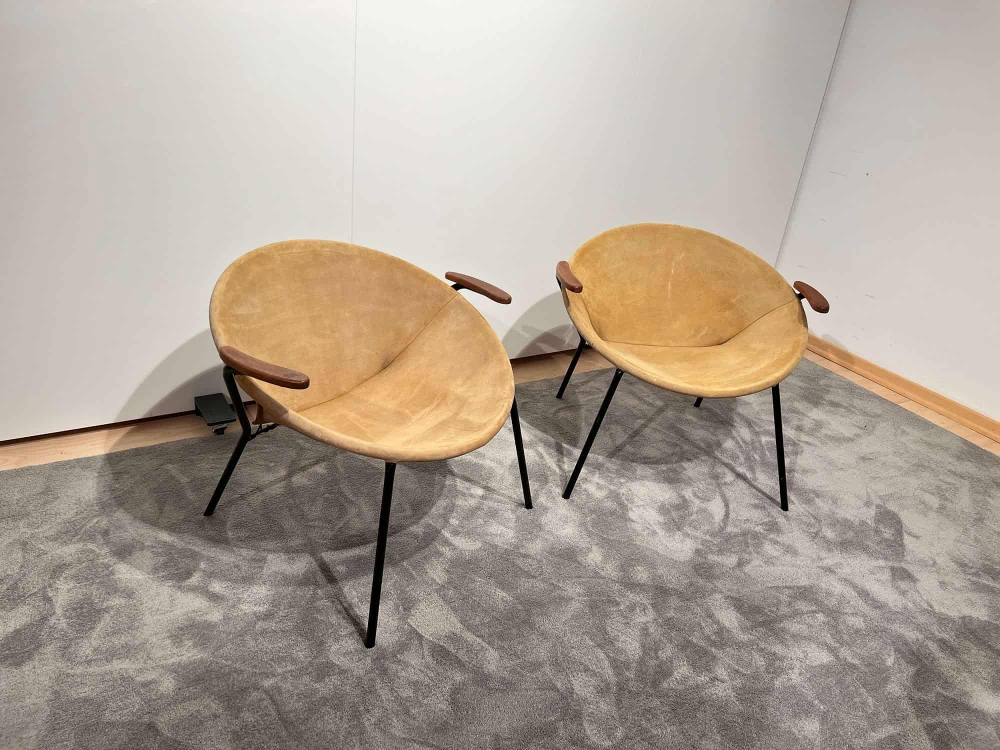 Pair of Balloon Lounge Chairs by Hans Olsen, Yellow Suede, Denmark circa 1960 - Image 2
