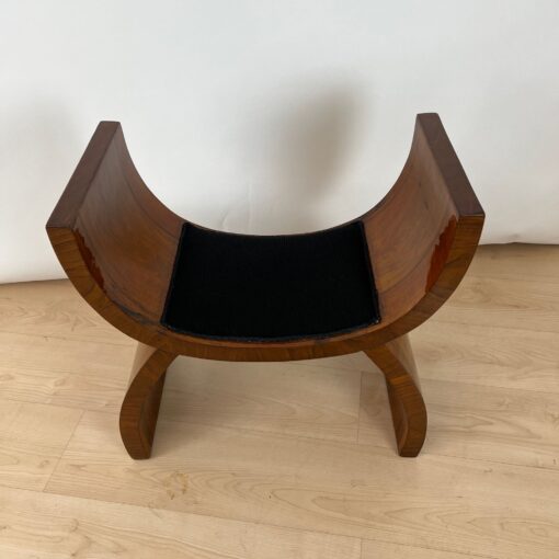 Art Deco Stool, Walnut Veneer, Black Fabric, Italy circa 1930 - Image 3