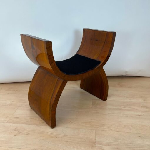 Art Deco Stool, Walnut Veneer, Black Fabric, Italy circa 1930 - Image 4