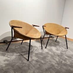 Pair of Balloon Lounge Chairs by Hans Olsen, Yellow Suede, Denmark circa 1960 - Image 4
