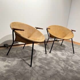 Pair of Balloon Lounge Chairs by Hans Olsen, Yellow Suede, Denmark circa 1960