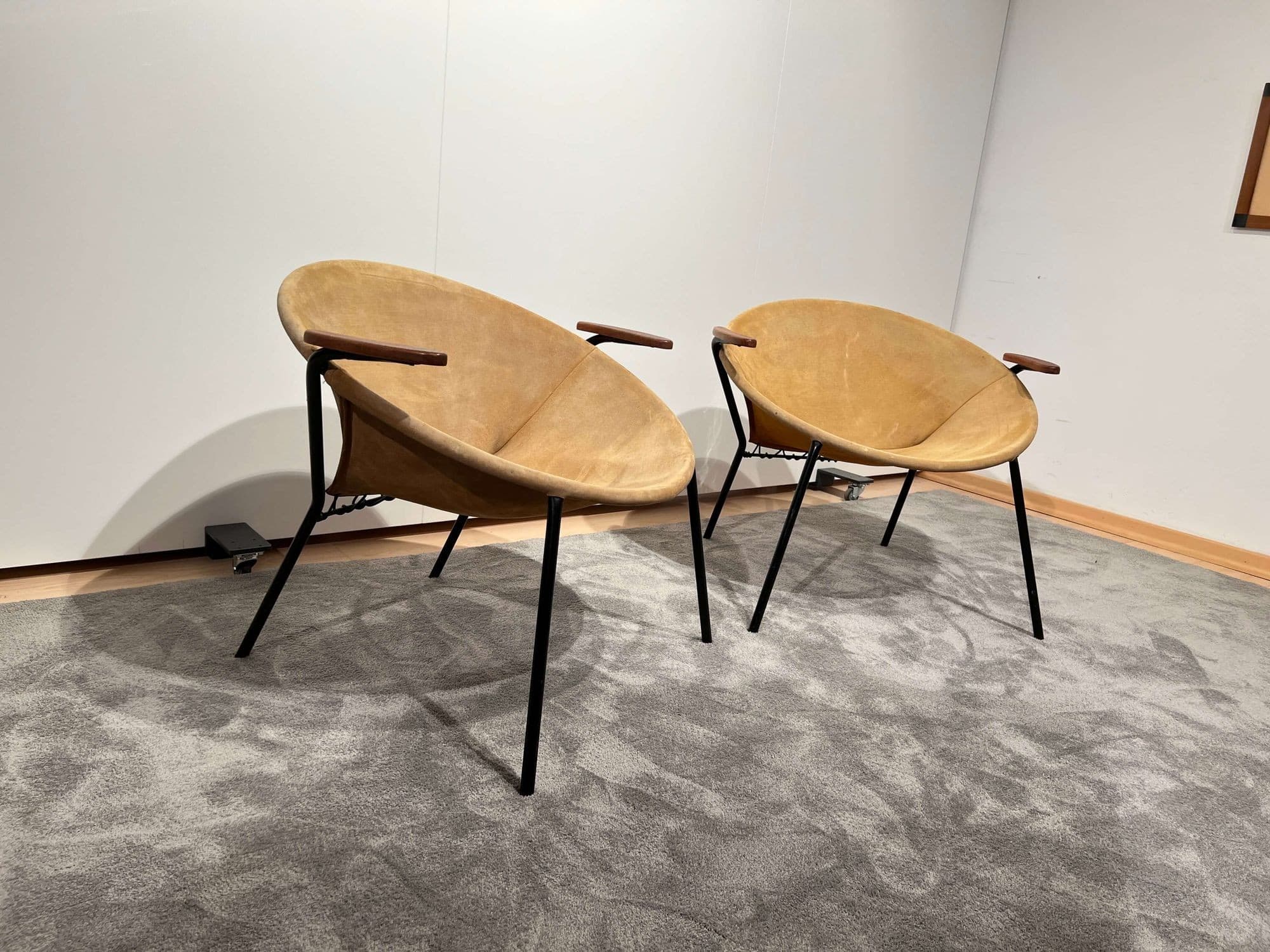 Pair of Balloon Lounge Chairs by Hans Olsen, Yellow Suede, Denmark circa 1960 - Image 4