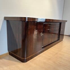 Long Art Deco Sideboard, Macassar Ebony, Maple, Chrome, France circa 1930 - Image 4