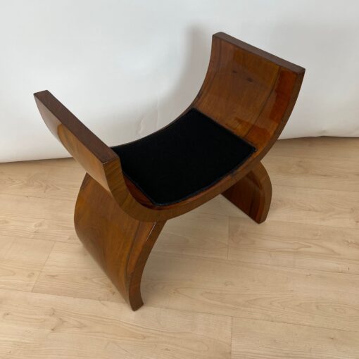 Art Deco Stool, Walnut Veneer, Black Fabric, Italy circa 1930 - Image 5