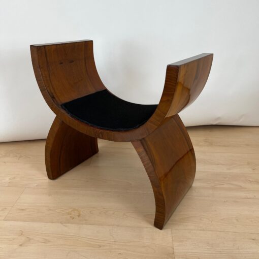 Art Deco Stool, Walnut Veneer, Black Fabric, Italy circa 1930 - Image 7