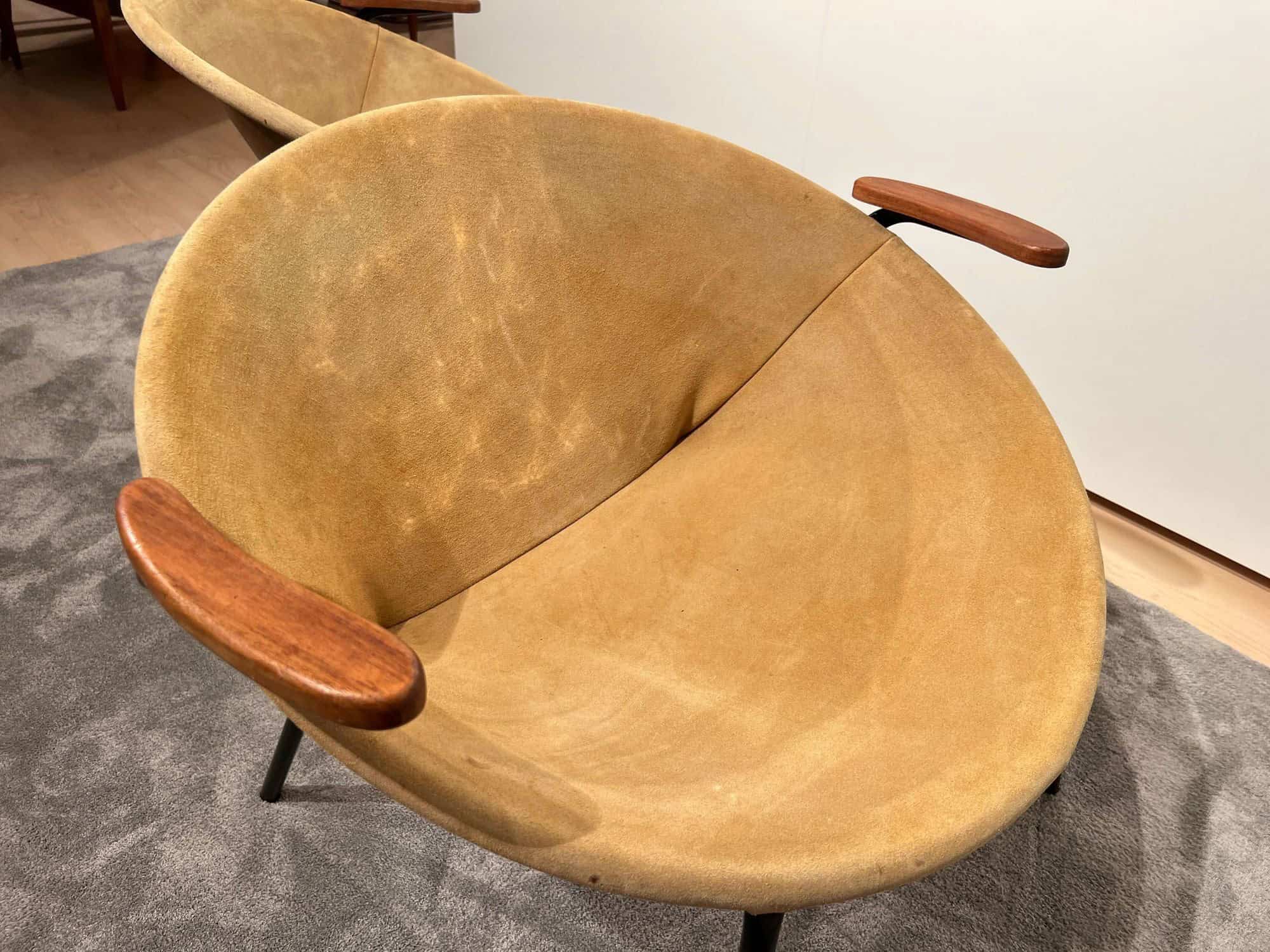 Pair of Balloon Lounge Chairs by Hans Olsen, Yellow Suede, Denmark circa 1960 - Image 8