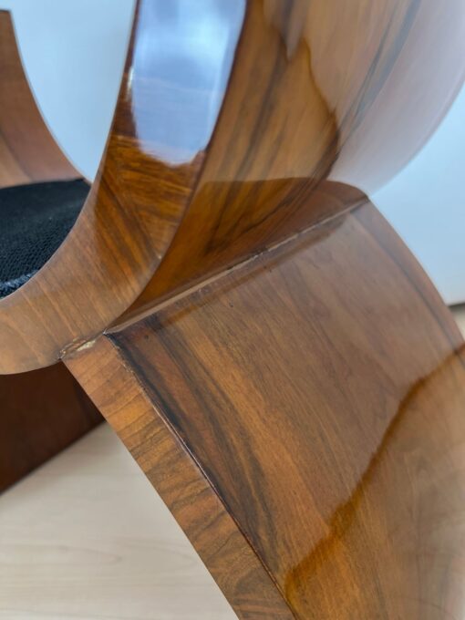 Art Deco Stool, Walnut Veneer, Black Fabric, Italy circa 1930 - Image 10