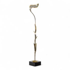 Maison Honoré Gilded Brass Floor Lamp with Floral Pewter Details