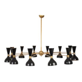 24-Light Diabolo Chandelier in patinated brass and black lacquer