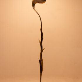 Maison Honoré Gilded Brass Floor Lamp with Floral Pewter Details