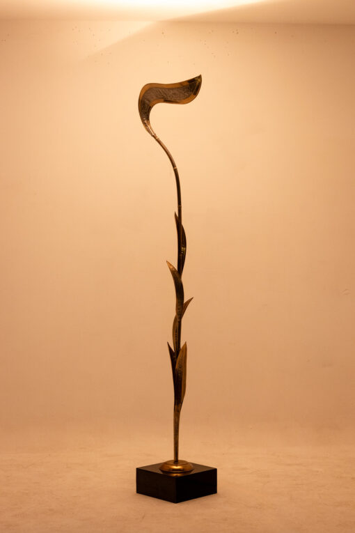 Maison Honoré Gilded Brass Floor Lamp with Floral Pewter Details - Image 3