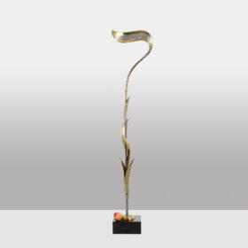 Maison Honoré Gilded Brass Floor Lamp with Floral Pewter Details
