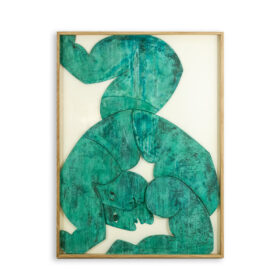 'The Twins' Bas-relief, Framed in Oak Wood and Patinated Copper.