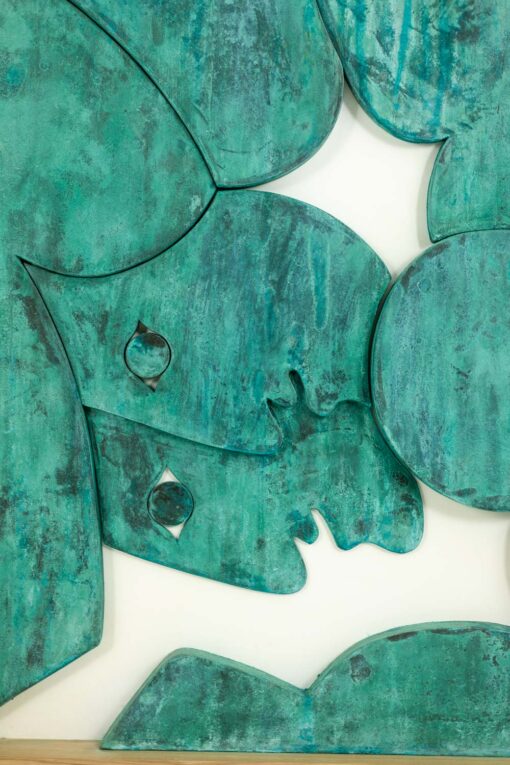 'The Twins' Bas-relief, Framed in Oak Wood and Patinated Copper. - Image 2