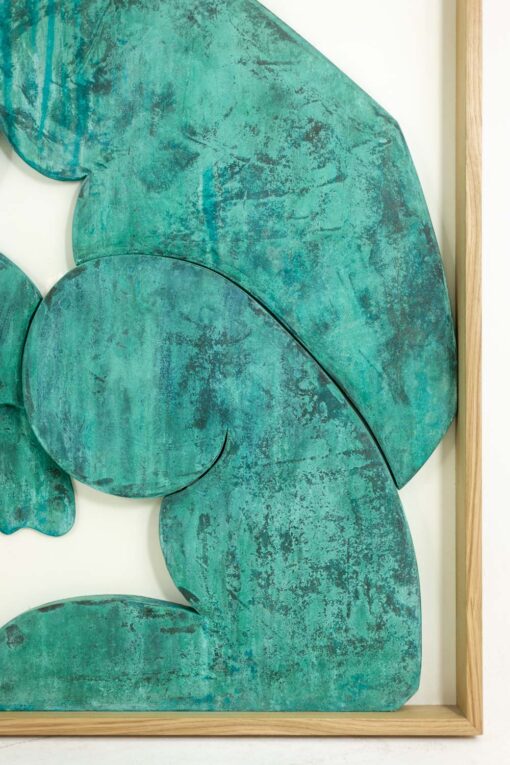 'The Twins' Bas-relief, Framed in Oak Wood and Patinated Copper. - Image 3