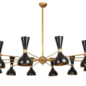 24-Light Diabolo Chandelier in patinated brass and black lacquer