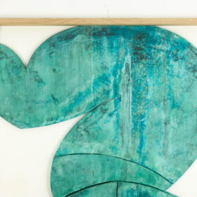 'The Twins' Bas-relief, Framed in Oak Wood and Patinated Copper.