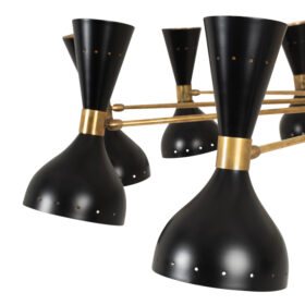 24-Light Diabolo Chandelier in patinated brass and black lacquer