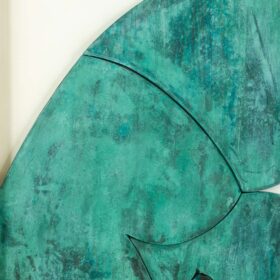 'The Twins' Bas-relief, Framed in Oak Wood and Patinated Copper.