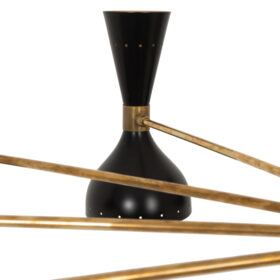 24-Light Diabolo Chandelier in patinated brass and black lacquer