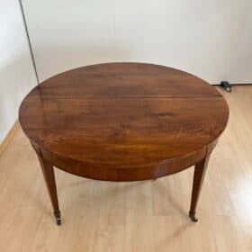 Empire or Biedermeier Dining Table, Walnut, Brass, Expandable, Swiss circa 1810