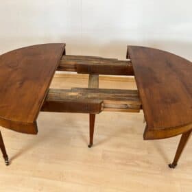 Empire or Biedermeier Dining Table, Walnut, Brass, Expandable, Swiss circa 1810