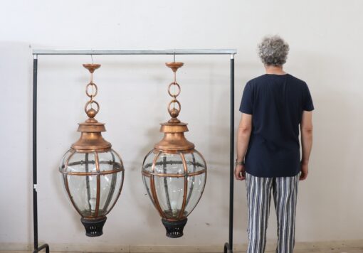 Pair of Very Large Copper and Glass Lanterns, Italy 1940s - Image 11
