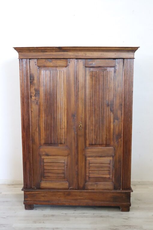 Late 19th Century Italian Solid Poplar Wood Small Antique Wardrobe - Image 2