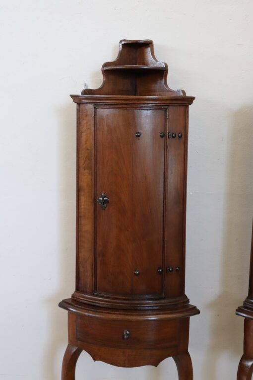 18th Century Italian Louis XV Solid Walnut Pair of Antique Corner Cupboards - Image 2