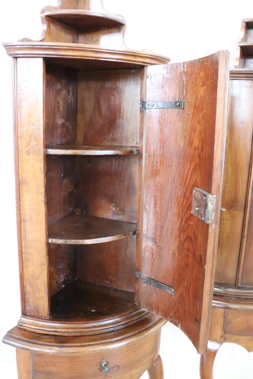 18th Century Italian Louis XV Solid Walnut Pair of Antique Corner Cupboards - Image 5