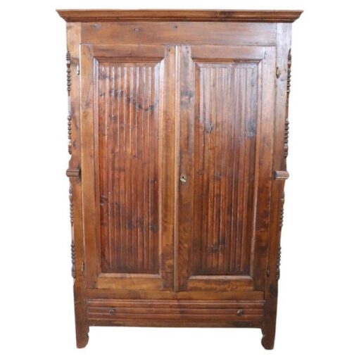 19th Century Italian Louis Philippe Solid Poplar Wood Antique Wardrobe, Armoire