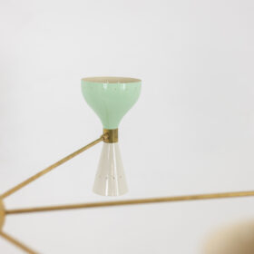 Mid-Century Italian Diabolo Chandelier in Brass and Green Lacquer
