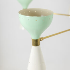 Mid-Century Italian Diabolo Chandelier in Brass and Green Lacquer