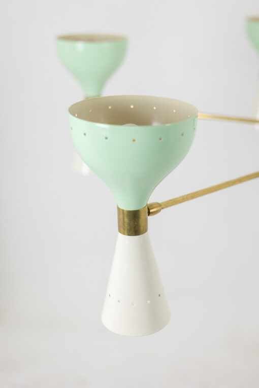 Mid-Century Italian Diabolo Chandelier in Brass and Green Lacquer - Image 2