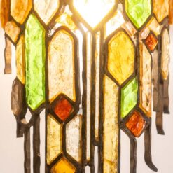 Alternative view of Wrought Iron Wall Lamp, Colored Glass, 1960s.