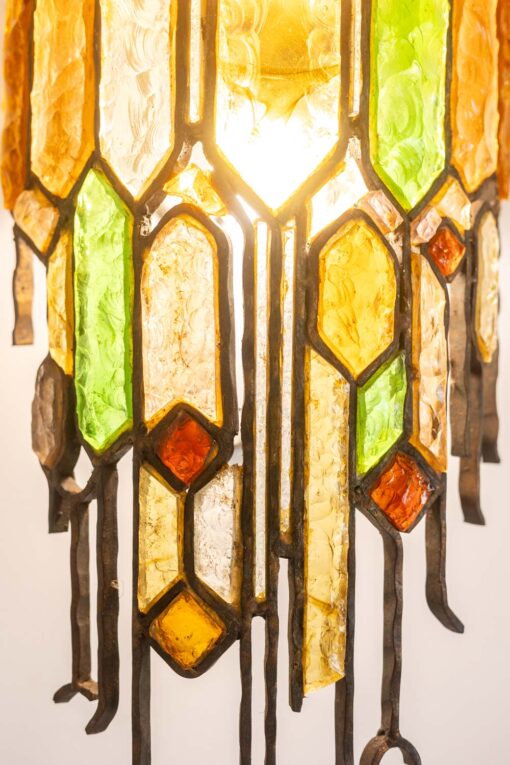 Wrought Iron Wall Lamp, Colored Glass, 1960s. - Image 2