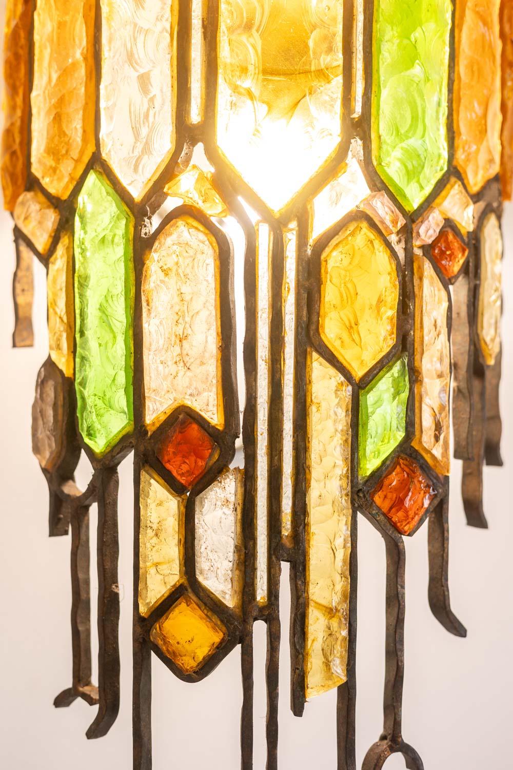 Wrought Iron Wall Lamp, Colored Glass, 1960s. - Image 2