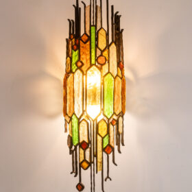 Wrought Iron Wall Lamp, Colored Glass, 1960s.