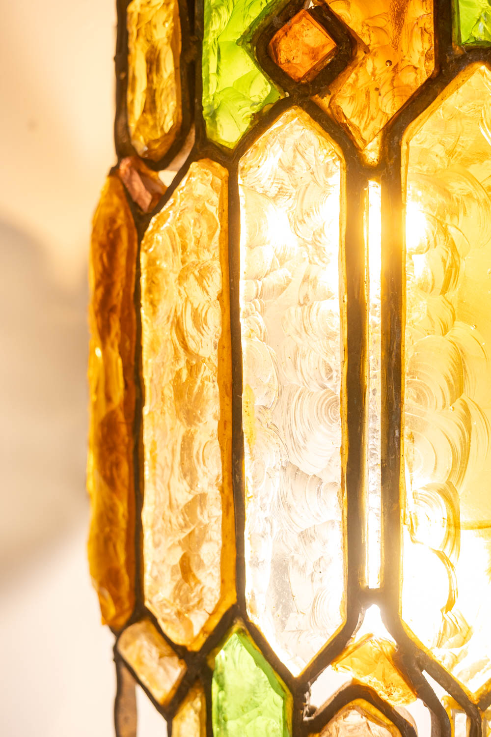 Wrought Iron Wall Lamp, Colored Glass, 1960s. - Image 4