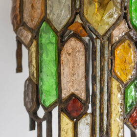 Wrought Iron Wall Lamp, Colored Glass, 1960s.