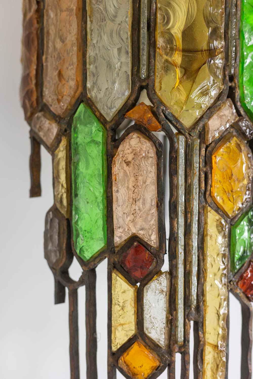 Wrought Iron Wall Lamp, Colored Glass, 1960s. - Image 5