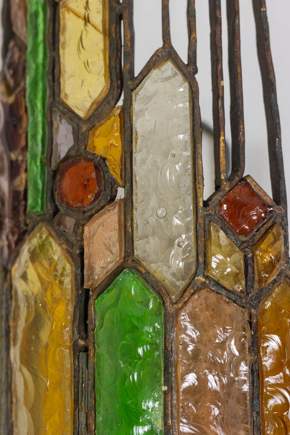 Wrought Iron Wall Lamp, Colored Glass, 1960s. - Image 11