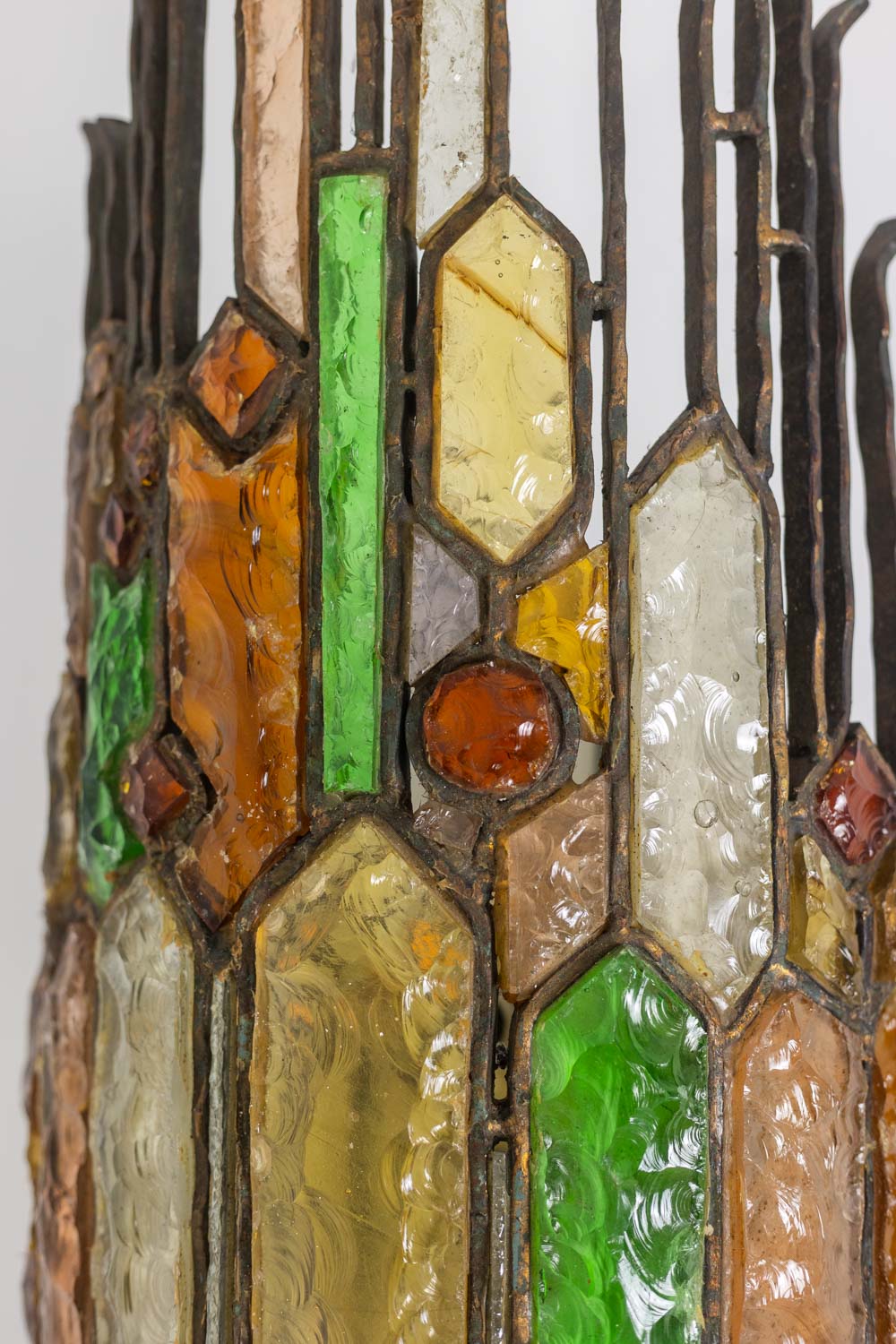 Wrought Iron Wall Lamp, Colored Glass, 1960s. - Image 10