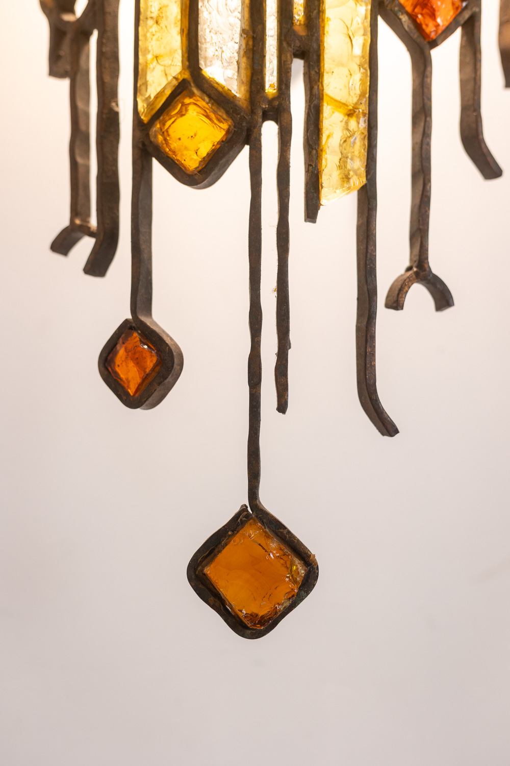Wrought Iron Wall Lamp, Colored Glass, 1960s. - Image 9