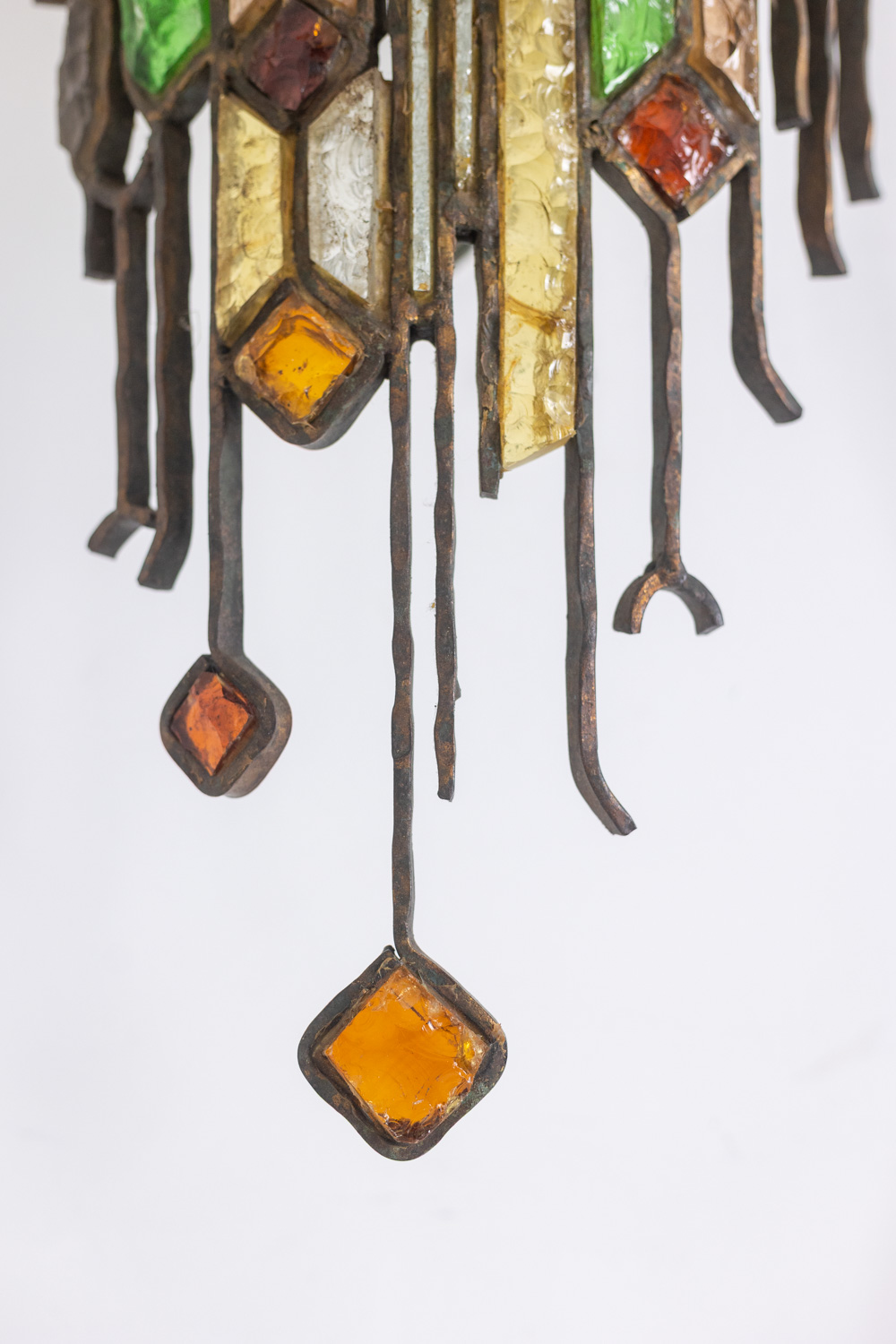 Wrought Iron Wall Lamp, Colored Glass, 1960s. - Image 7
