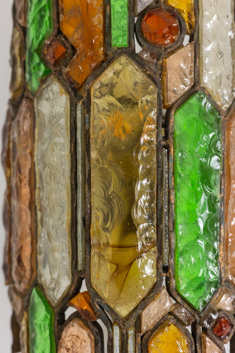 Wrought Iron Wall Lamp, Colored Glass, 1960s. - Image 8