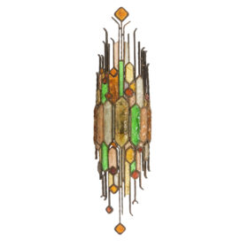 Wrought Iron Wall Lamp, Colored Glass, 1960s.