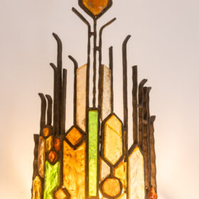 Wrought Iron Wall Lamp, Colored Glass, 1960s.